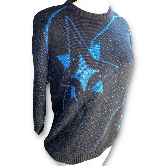 Blue Lamé Starburst Acrylic Sweater - Picture 3 of 6
